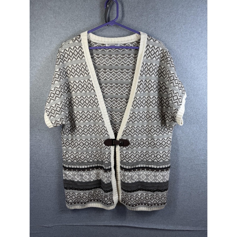 Christopher & Banks Cardigan Sweater Womens XL White Fair Isle Dolman Buckle